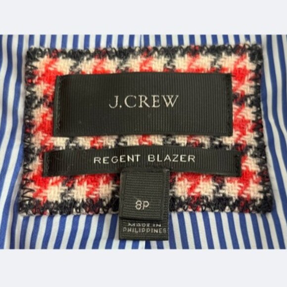 J.Crew Regent Blazer Red Navy Cream Houndstooth Wool Size 8P - Picture 5 of 8